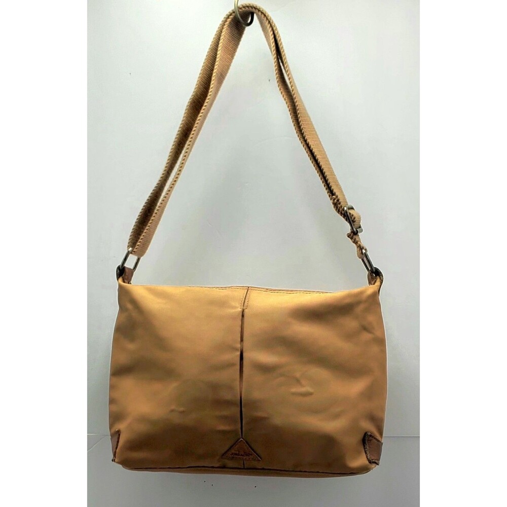 Vintage Jordache Tan Nylon Crossbody Shoulder Bag Minimalist Everyday Chic Style